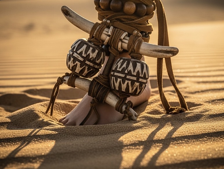 AI art of ankle bells standing in desert sands